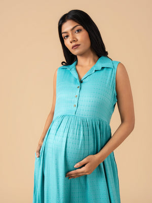Icy Turquoise Maternity and Nursing Dress - S Maternity Casual Dress