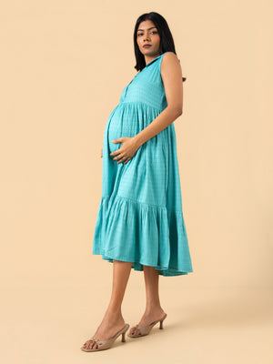 Icy Turquoise Maternity and Nursing Dress - S Maternity Casual Dress