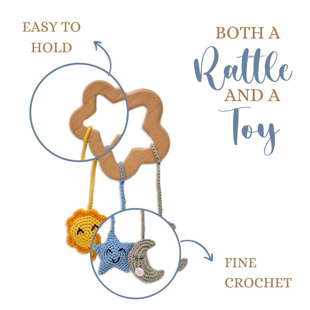 Happy threads | Sun, Star & Moon Rattles - Handmade Crochet Baby Set