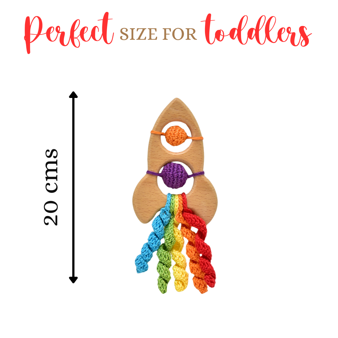 Happy Threads | Rocket Rattle & Teether - Fun Handmade Crochet Baby Toy