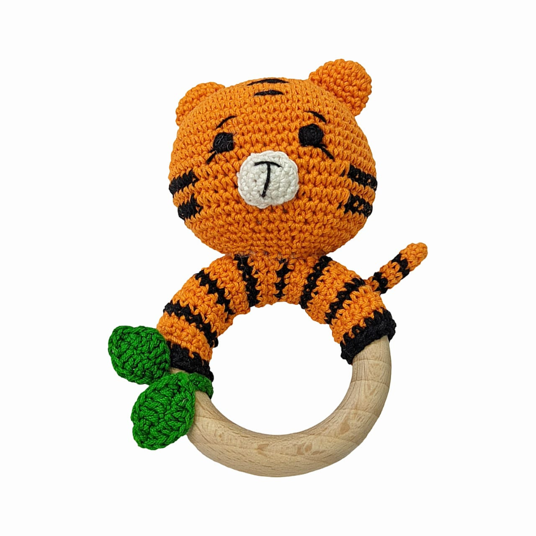 Happy threads| Joyful Tiger Rattle - Handmade Crochet Baby Companion