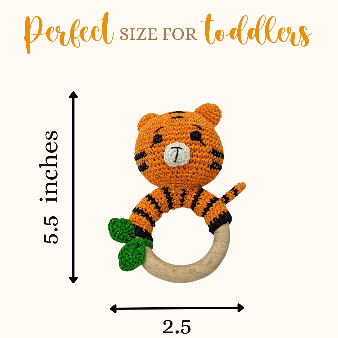 Happy threads| Joyful Tiger Rattle - Handmade Crochet Baby Companion