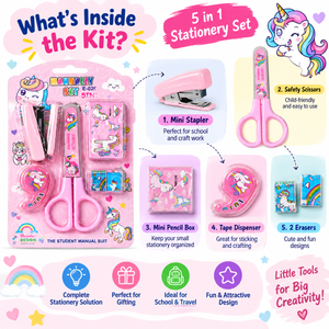 ilearnngrow 5 in One Sciccior and Staple Kit Kids Stationery Set -