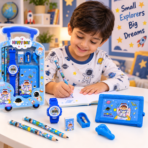 iLearnNGrow Complete School Essentials Gift Set with Watch, Wallet & Rakhi- Blue - Art & Stationery