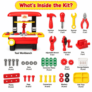 iLearnNGrow Deluxe Tool Work Bench Convertible Suitcase Portable Role Play Toy Set for Kids - Kids Toys