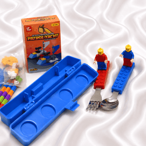 iLearnNGrow Lego Rakhi Hamper Creative Gift Basket with Lego Frame, Pencil, Cutlery Set, Sharpener & Rakhi - Rakhi Gifts