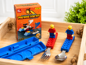 iLearnNGrow Lego Rakhi Hamper Creative Gift Basket with Lego Frame, Pencil, Cutlery Set, Sharpener & Rakhi - Rakhi Gifts