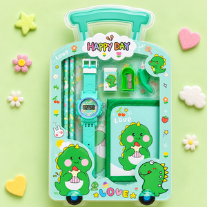 iLearnNGrow Luggage Packing Stationery Rakhi Combo Complete School Essentials Gift Set with Watch, Wallet & Rakhi- Green - Art & Stationery