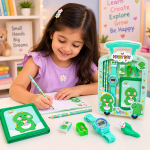 iLearnNGrow Luggage Packing Stationery Rakhi Combo Complete School Essentials Gift Set with Watch, Wallet & Rakhi- Green - Art & Stationery