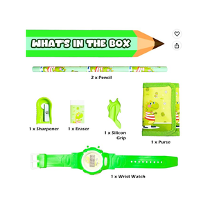 iLearnNGrow Luggage Packing Stationery Rakhi Combo Complete School Essentials Gift Set with Watch, Wallet & Rakhi- Green - Art & Stationery