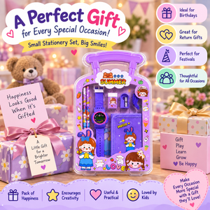 iLearnNGrow Luggage Packing Stationery Rakhi Combo Complete School Essentials Gift Set with Watch, Wallet & Rakhi- Purple - Art & Stationery
