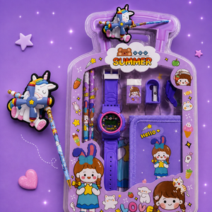 iLearnNGrow Luggage Packing Stationery Rakhi Combo Complete School Essentials Gift Set with Watch, Wallet & Rakhi- Purple - Art & Stationery