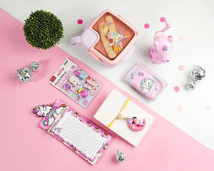 iLearnNGrow unicorn gift hamper for kids with pink school bag, lunch box and stationery set