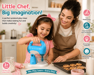iLearnNGrow Pretend Play Hand Blender Mixer Toy for Kids | Light & Sound Kitchen Appliance Set with Rotating Beater | Role Play Cooking Toy for Boys & Girls 3+ Years - Pretend Play Toys