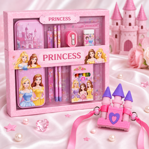 iLearnNGrow Princess Theme Stationery Rakhi Combo Princess Pencil Box Set with Castle Rakhi for Kids - Art & Stationery