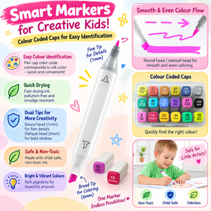 iLearnNGrow Set of 12 Touch Cool Dual-Side Markers Art Markers for Kids -