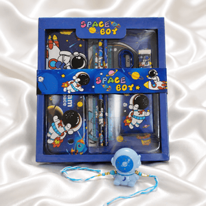 iLearnNGrow Space Theme Stationery Rakhi Combo Pencil Box Set with Space Rakhi for Kids - Rakhi Gifts