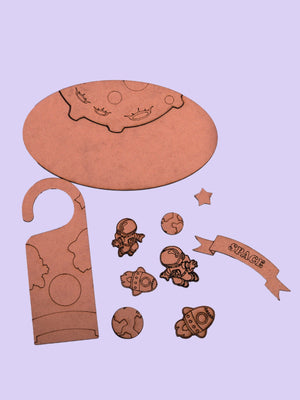 ilearnngrow Teeny Tiny Space Theme Name Plate and Door Knob - ILGTTSDKNP