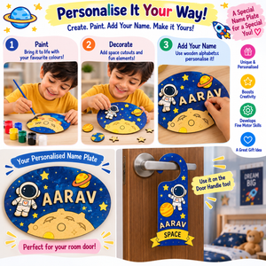 ilearnngrow Teeny Tiny Space Theme Name Plate and Door Knob - Kids Toys