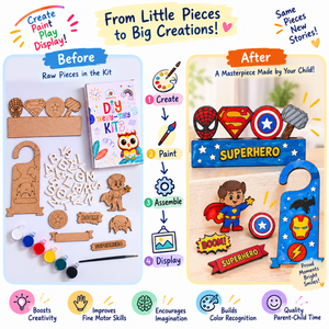 ilearnngrow Teeny Tiny Superhero Theme Name Plate and Door Knob - Activity Toys