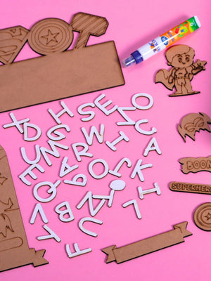 ilearnngrow Teeny Tiny Superhero Theme Name Plate and Door Knob - ILGTTUSHDKNP