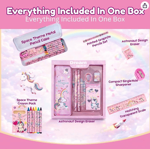 iLearnNGrow Unicorn Theme Stationery Rakhi Combo Unicorn Pencil Box Set with Castle Rakhi for Kids - Art & Stationery