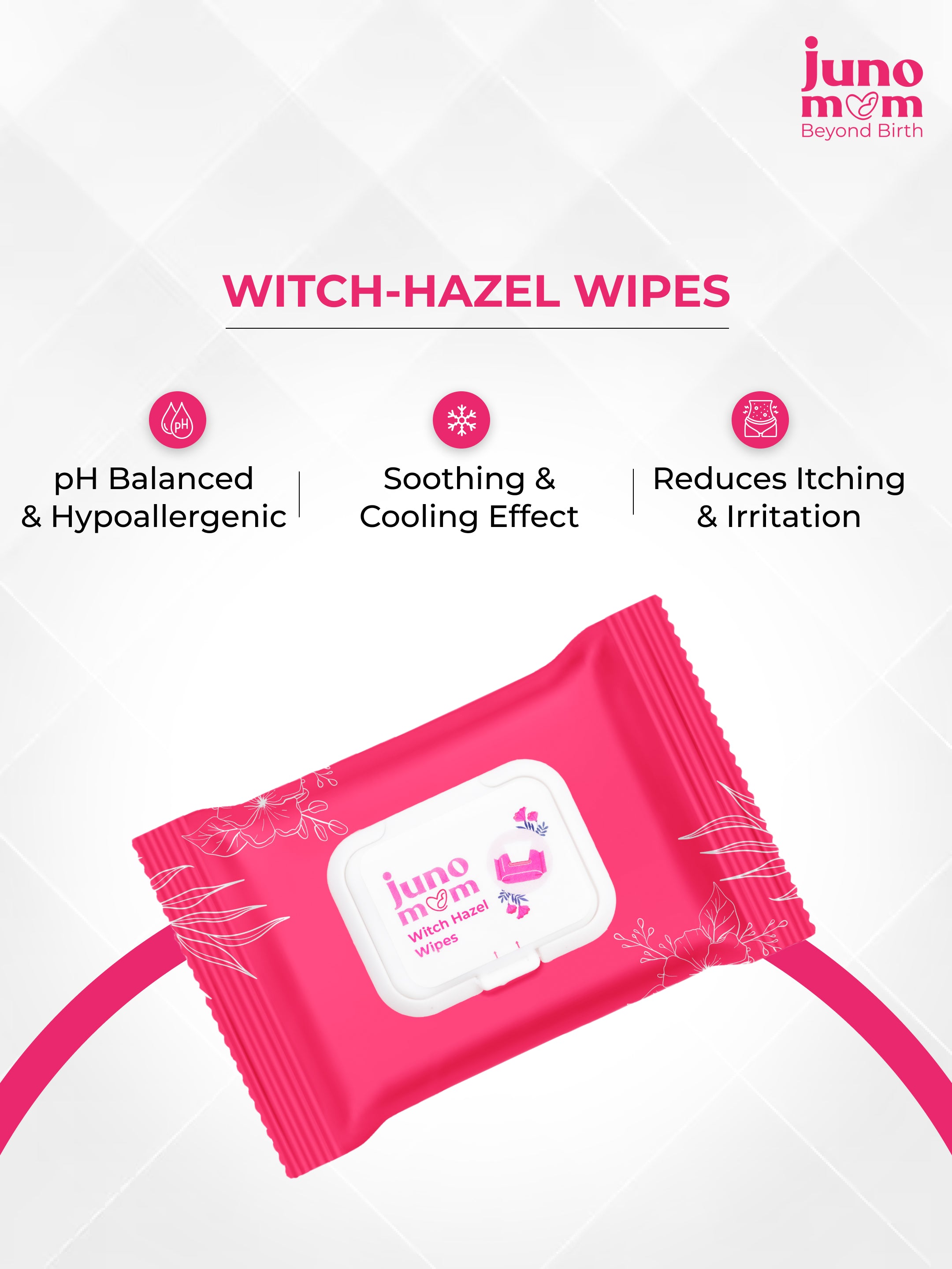 Juno Mom Witch-Hazel Wipes | 60 Pulls (Pack of 3) | Instant Cooling Wet Wipes