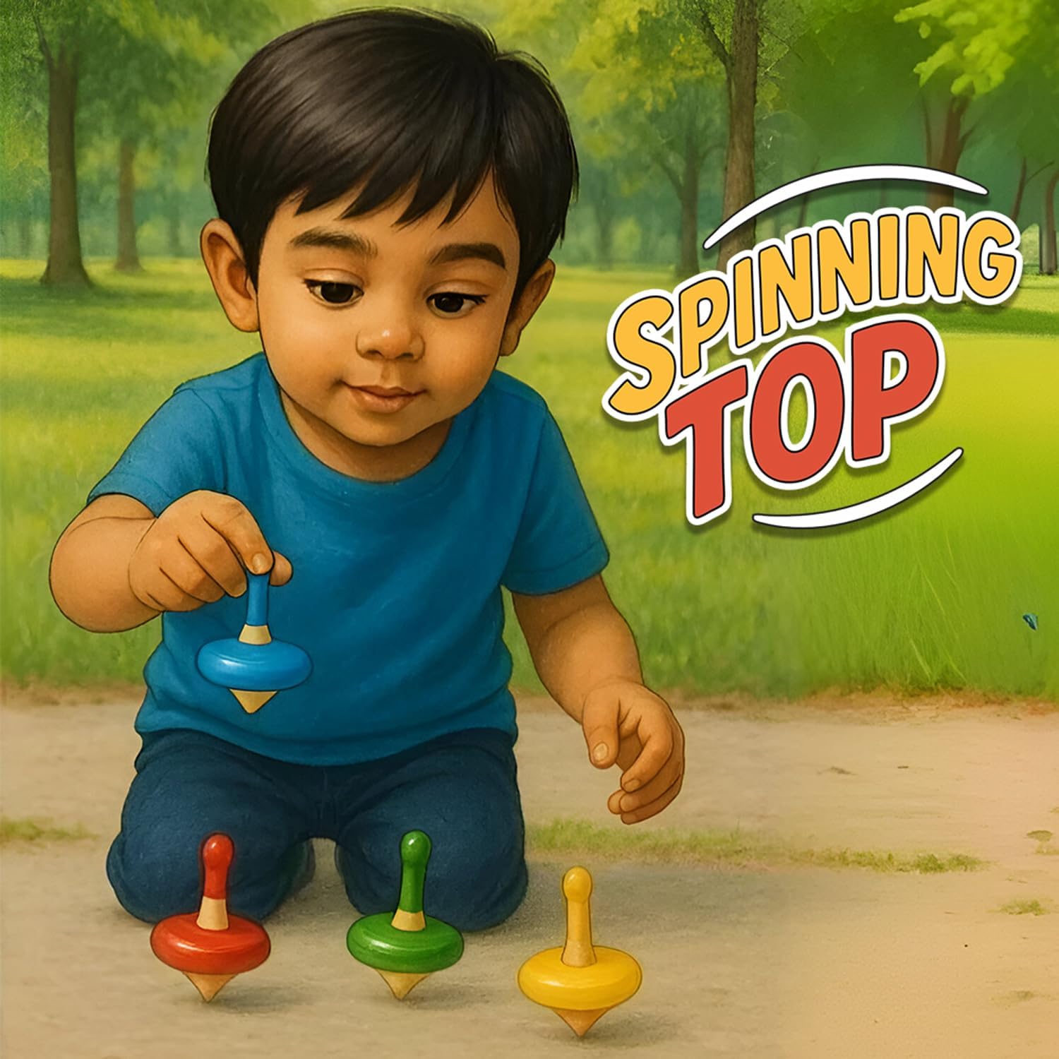Wudly Colorful Wooden Spinning Tops Set (Set of 4 colors) (3 Years+)