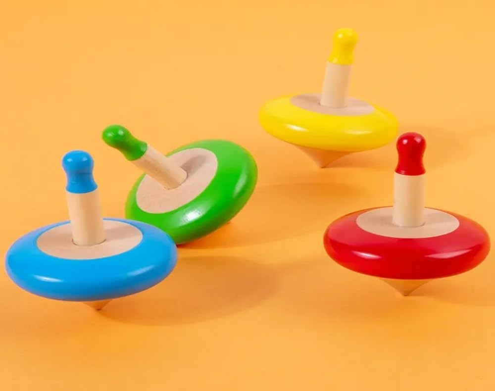 Wudly Colorful Wooden Spinning Tops Set (Set of 4 colors) (3 Years+)