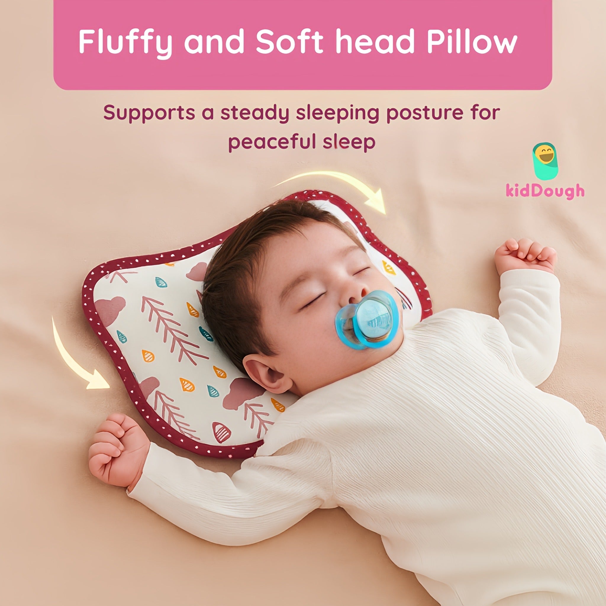 KidDough Memory Foam Baby Pillow with Organic Cotton Head Shaping Pillow