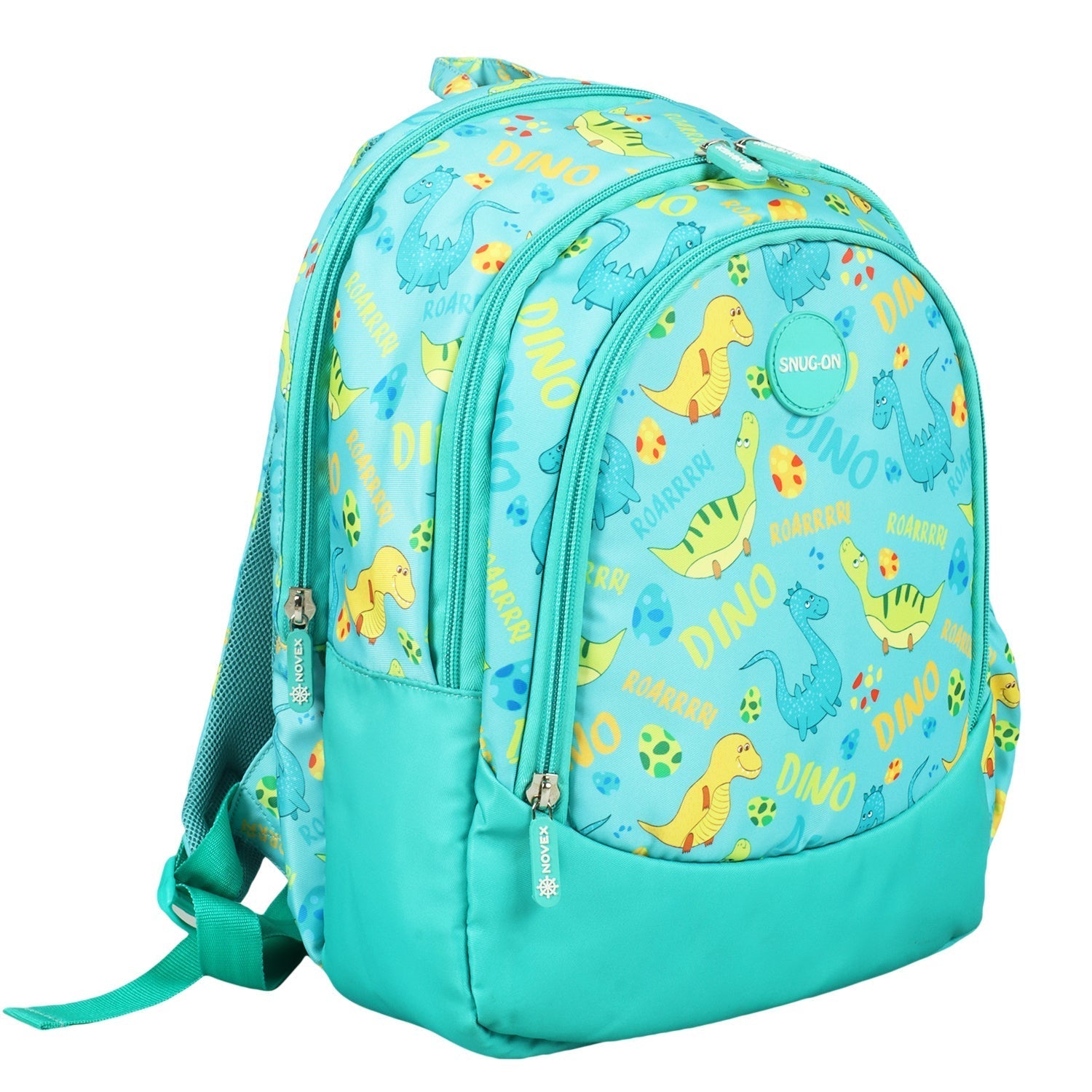 Novex Snug-On Dino Printed Boy Kids School Bag for Nursery to 2nd Class - 15 Inch | Backpack for 5-8 Years Kids