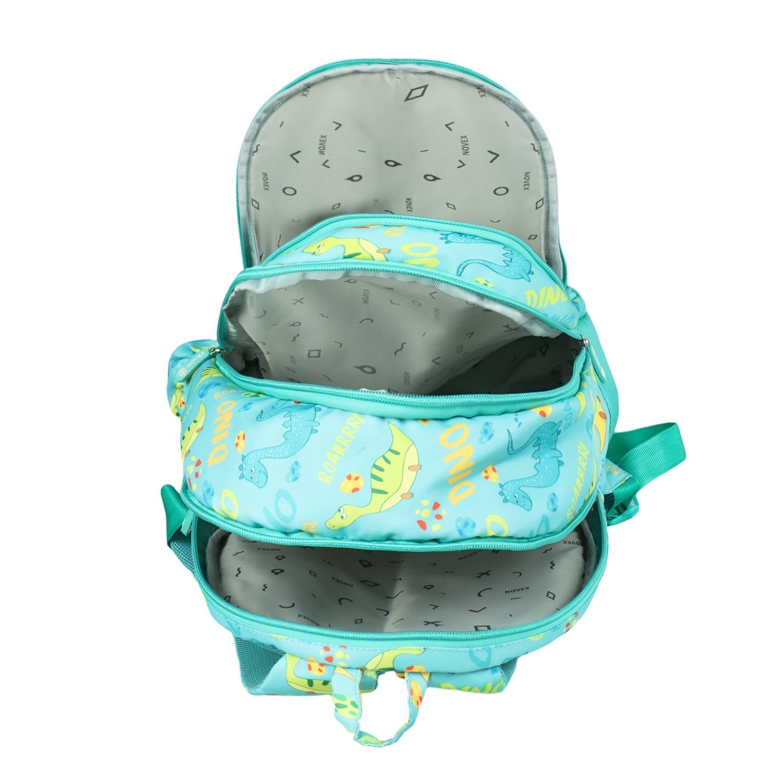 Novex Snug-On Dino Printed Boy Kids School Bag for Nursery to 2nd Class - 15 Inch | Backpack for 5-8 Years Kids