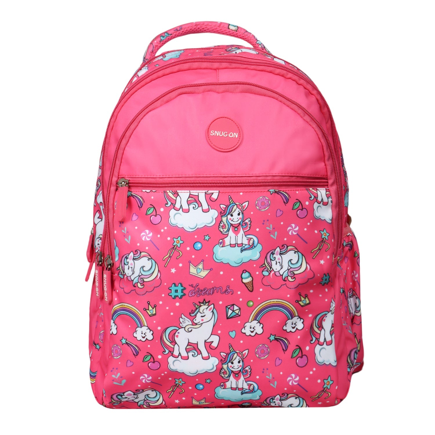Novex Snug-On Unicorn Printed Girl Kids School Bag with Stationary Pouch for 3rd to 5th Class - 17 Inch | Backpack for 9-11 Years Kids