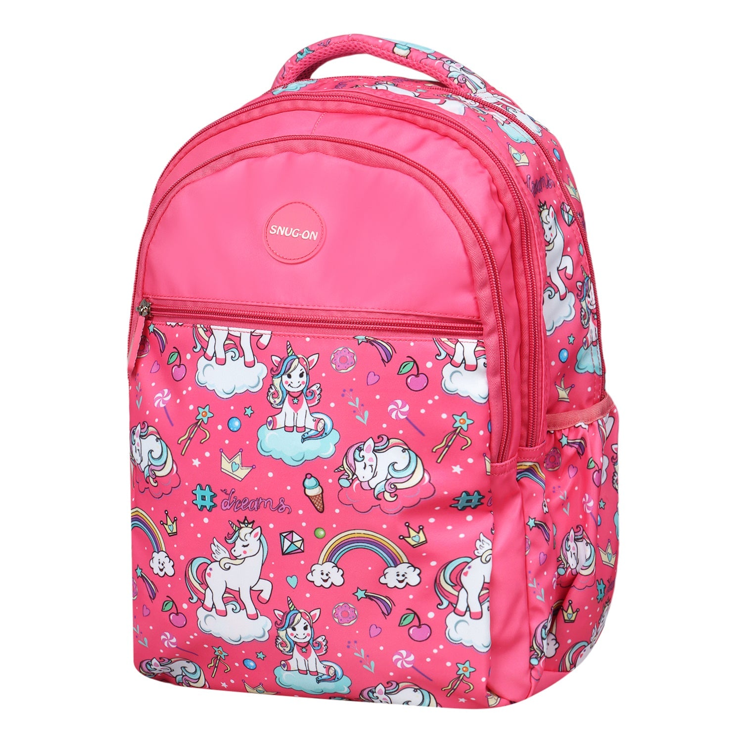Novex Snug-On Unicorn Printed Girl Kids School Bag with Stationary Pouch for 3rd to 5th Class - 17 Inch | Backpack for 9-11 Years Kids