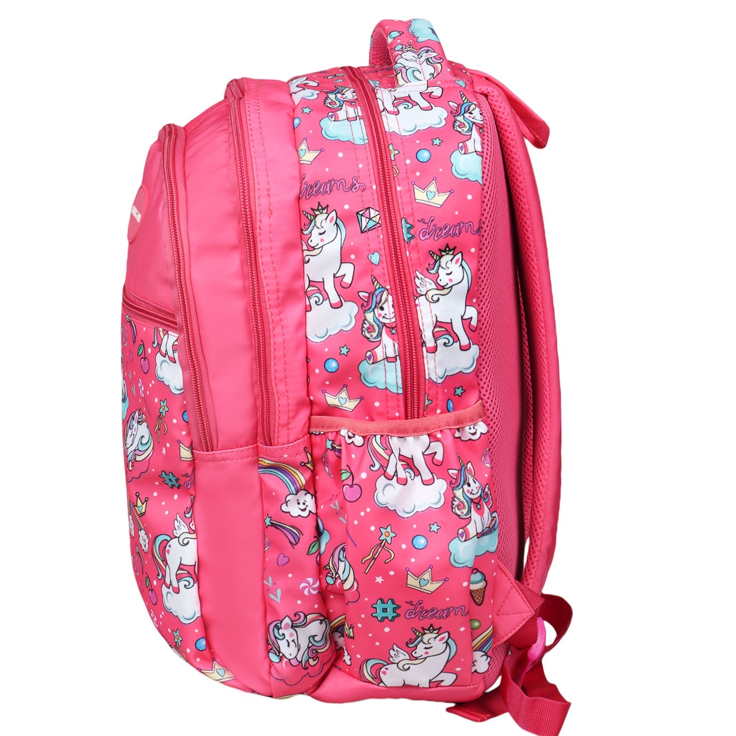 Novex Snug-On Unicorn Printed Girl Kids School Bag with Stationary Pouch for 3rd to 5th Class - 17 Inch | Backpack for 9-11 Years Kids