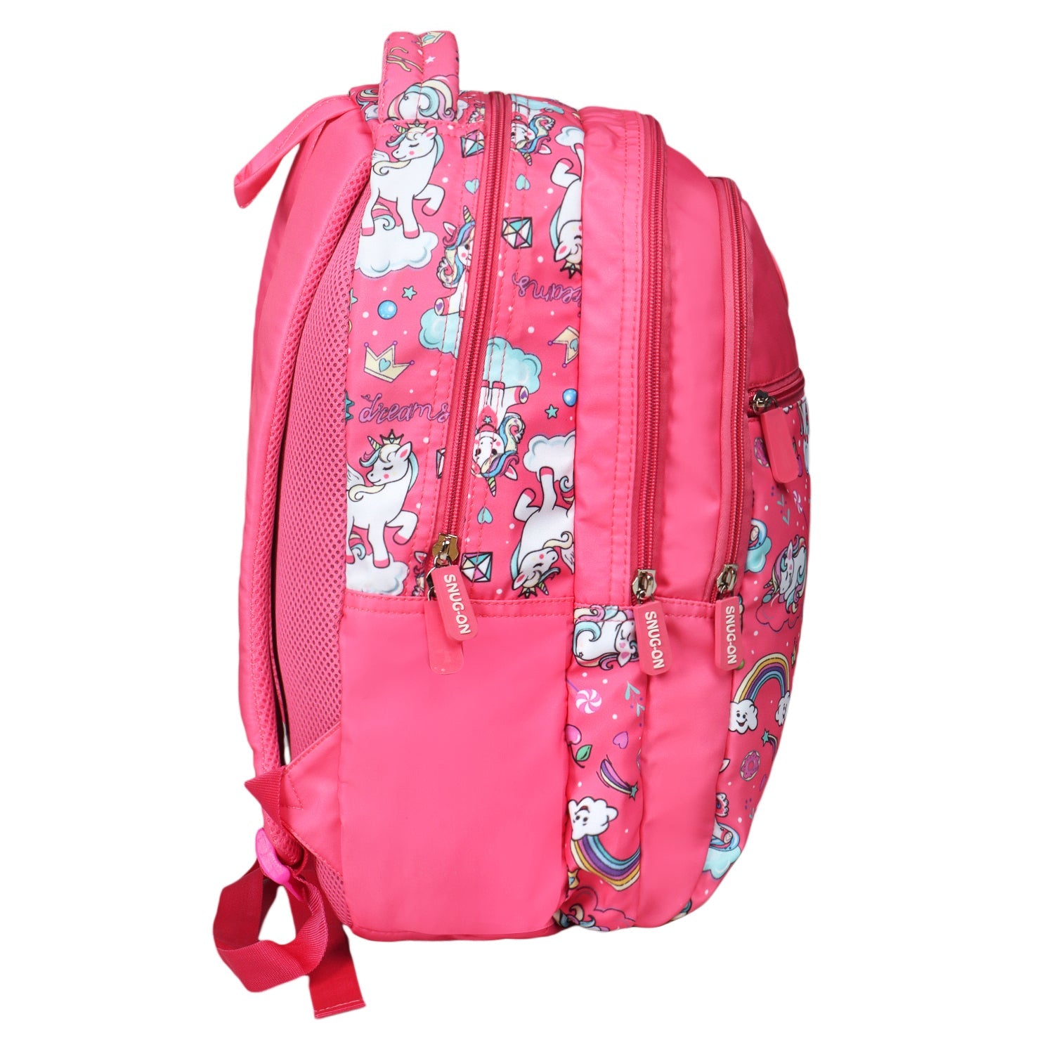 Novex Snug-On Unicorn Printed Girl Kids School Bag with Stationary Pouch for 3rd to 5th Class - 17 Inch | Backpack for 9-11 Years Kids
