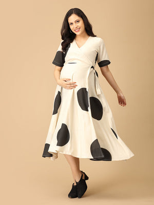 In a Dotty Mood Maternity and Nursing Wrap Dress - DRS - SK - IADM - S