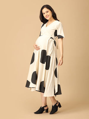 In a Dotty Mood Maternity and Nursing Wrap Dress - DRS - SK - IADM - S