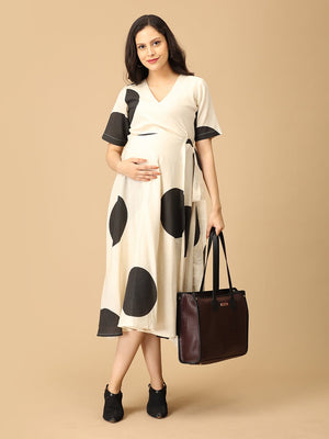 In a Dotty Mood Maternity and Nursing Wrap Dress - DRS - SK - IADM - S