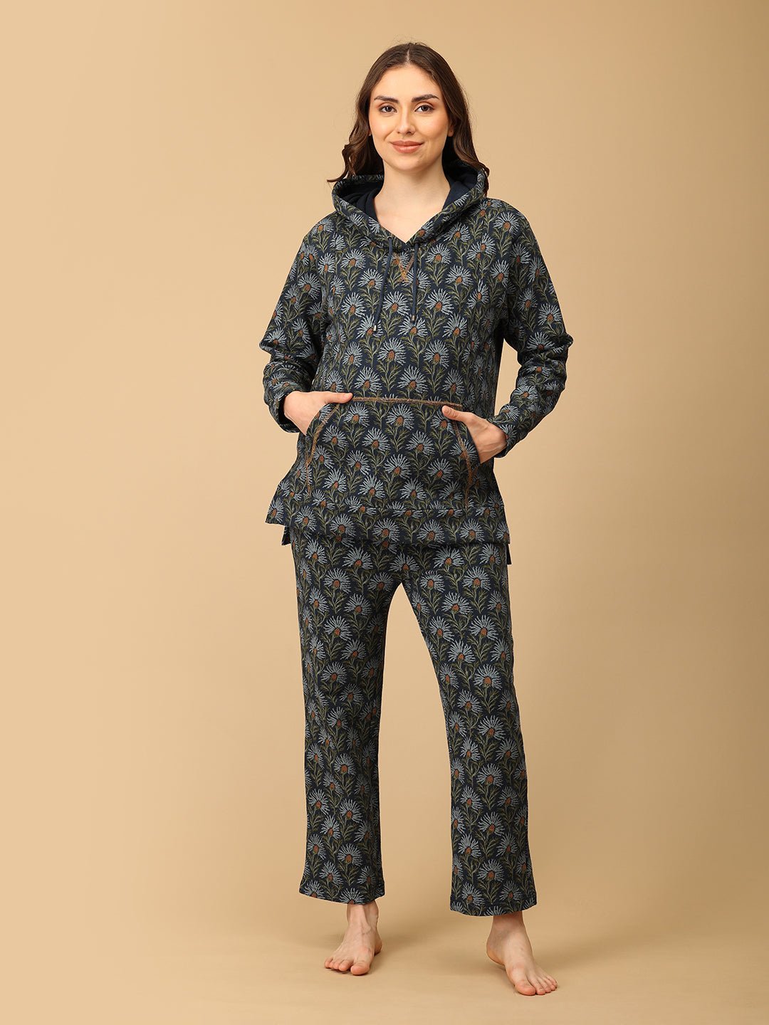 In Bloom & Blue Maternity And Nursing Hoodie Pajama Loungewear Set - NW - SD - INBBLU - S