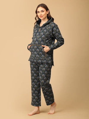 In Bloom & Blue Maternity And Nursing Hoodie Pajama Loungewear Set - NW - SD - INBBLU - S