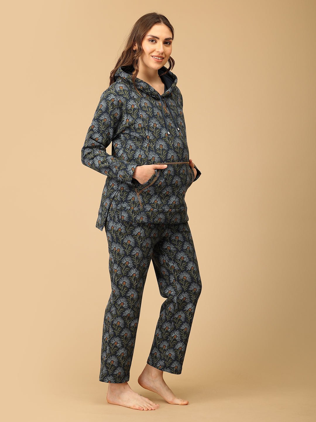 In Bloom & Blue Maternity And Nursing Hoodie Pajama Loungewear Set - NW - SD - INBBLU - S