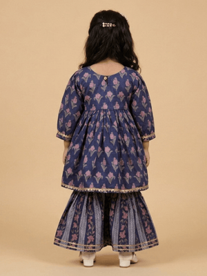 Indigo Bagicha Girls Anarkali Kurta Sharara Set - 0-6 Months Girls Ethnic Set