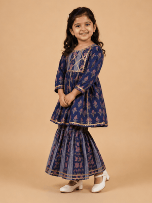 Indigo Bagicha Girls Anarkali Kurta Sharara Set - 0-6 Months Girls Ethnic Set