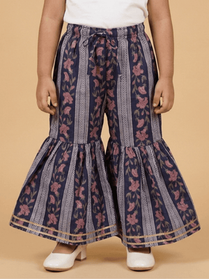 Indigo Bagicha Girls Anarkali Kurta Sharara Set - 0-6 Months Girls Ethnic Set