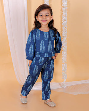 Indigo Leaf Blockprinted Girls Co-ord Set - KES-SN-INLF-0-6