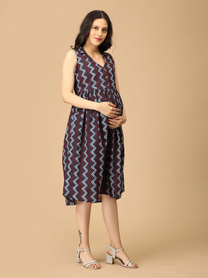 Indigo Vortex Maternity and Nursing Dress - DRS - SK - INDVR - S