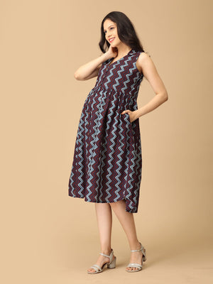 Indigo Vortex Maternity and Nursing Dress - DRS - SK - INDVR - S