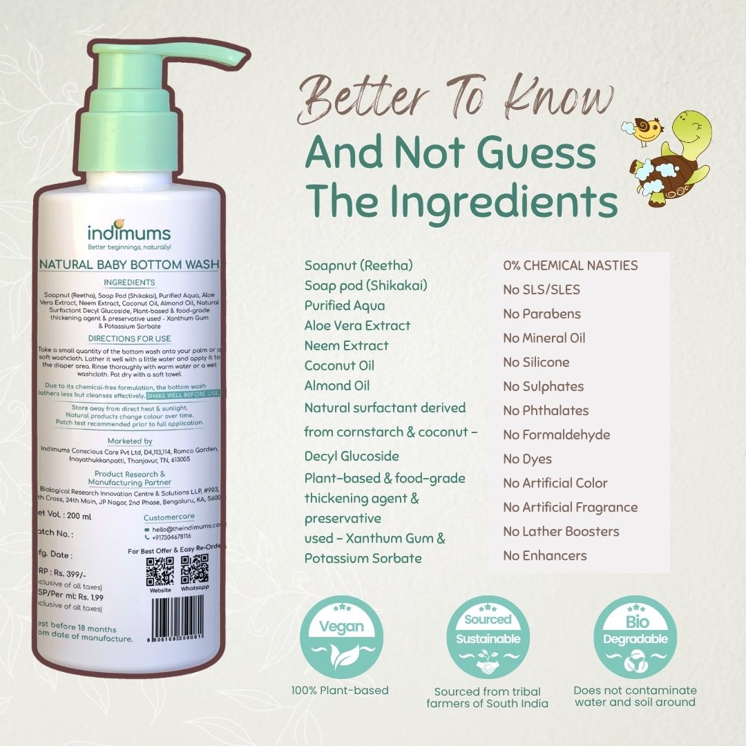 Indimums Reetha, Neem & Almond Oil Baby Bottom Wash 200 ML - Bottom wash