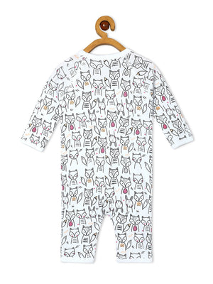 Picture of backside of a hanging jabla style romper with fox designs from the mom store